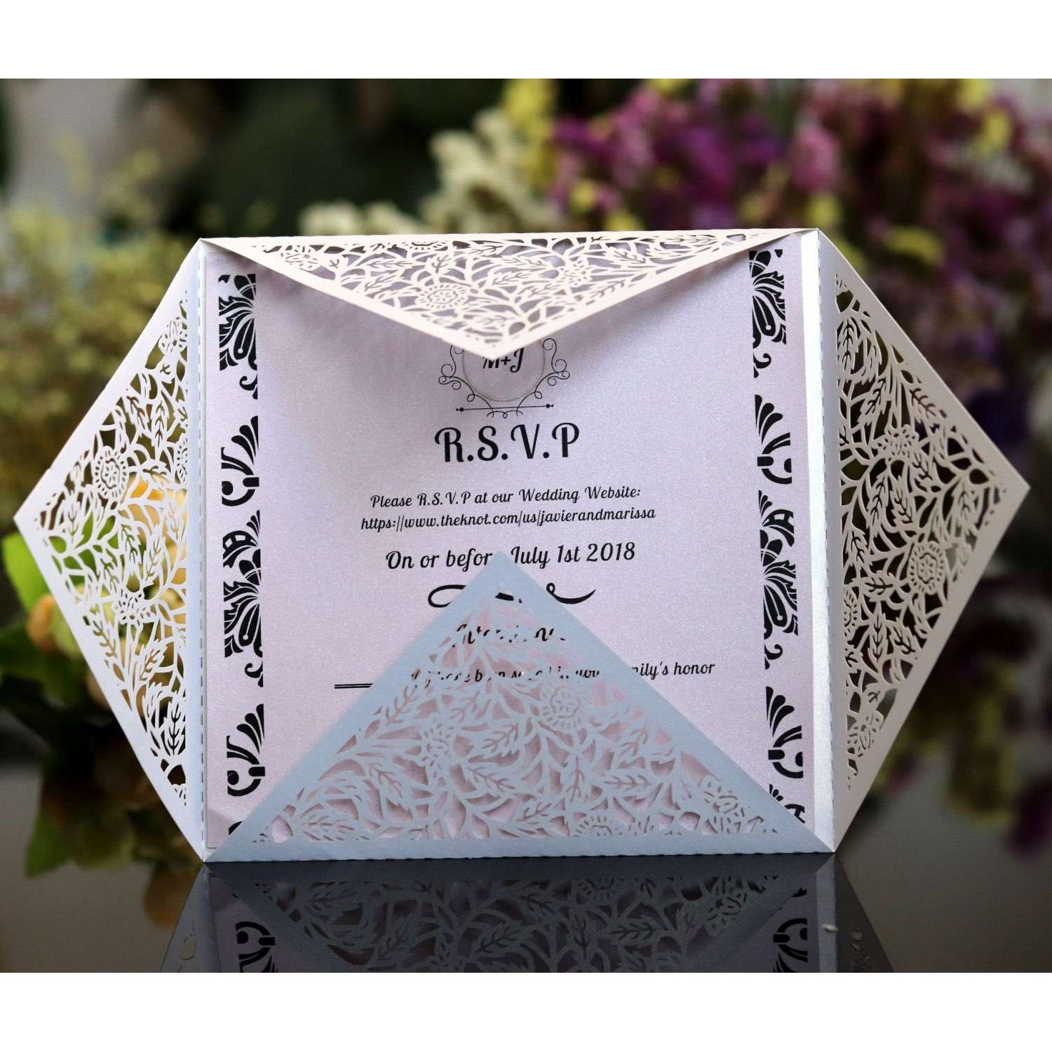 Laser Cut Paper Wedding  Invitation Square Flower Invitation Holiday Greeting Card Wholesale